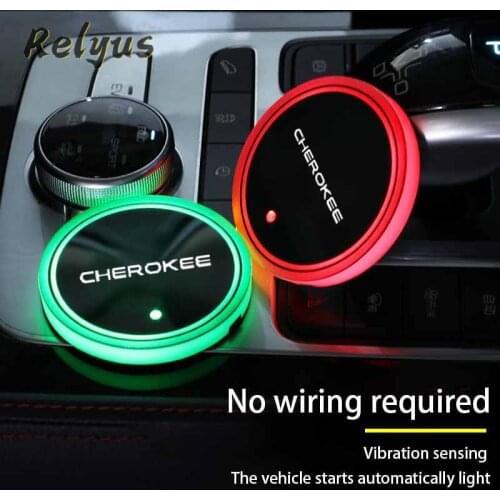 2Pcs Luminous Car Led Cup Coaster Non-slip Mat Automobile Atmosphere Light For Jeep Cherokee WK WK2 WJ WG Auto Accessories