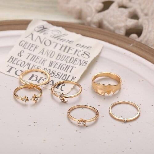 6pcs/set Simple Gold Color Geometric Rings Sets Luxury Clear Crystal Stone Butterfly Rings for Women Fashion Jewelry Accessories