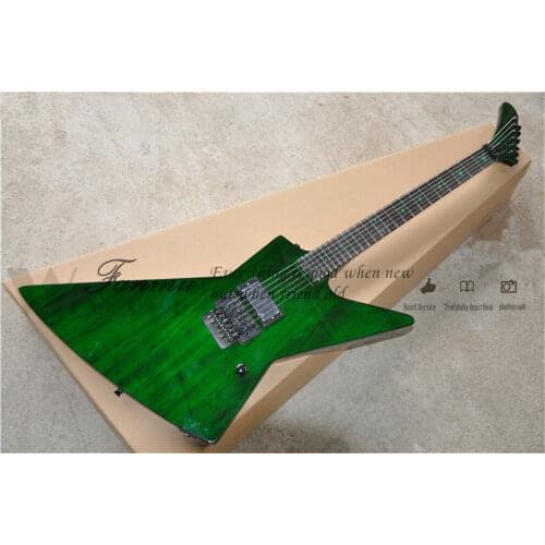 Free shipping custom 6 string guitar,irregular guitar,mahogany body,tremolo bridge H pickups,green deer inlay,black button