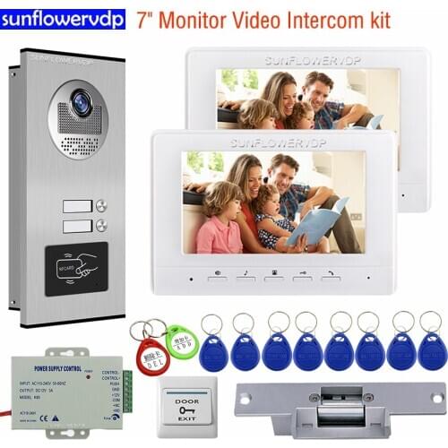 7inch White/Black Color for Choose Video Intercom 2-6 Apartments House Doorbell With Camera Rfid Video Call Electric Strike Lock