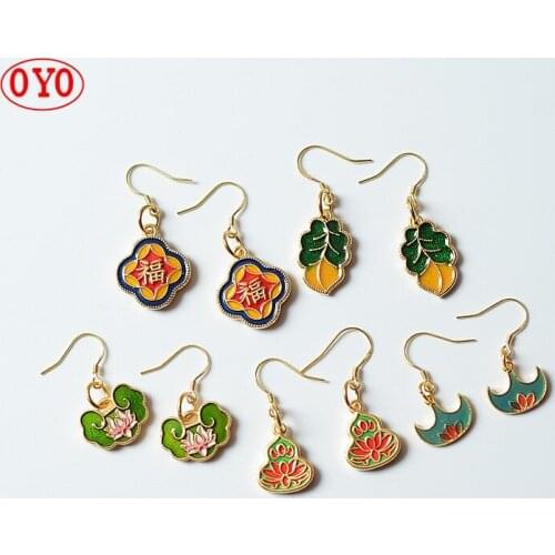 925 silver auspicious ancient cloisonne roasted blue Chinese style cheongsam accessories earrings
