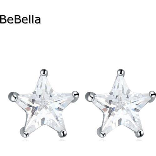 BeBella Cute Pentagram Star Stud Earrings With Cubic Zirconia Stone Original Fashion Jewelry For Women Girls Gift Wedding