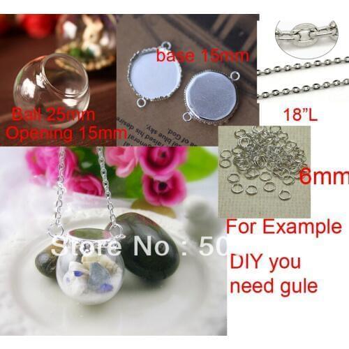 Free shipping >>30sets DIY 25mm Glass Globe Pendant Locket Charm opening 15mm with silver plated findings/Glass pendant