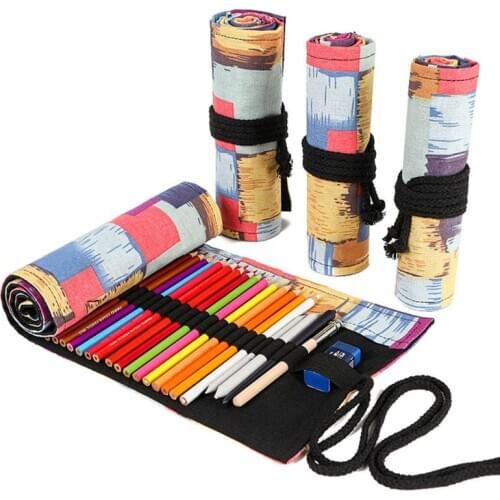 12/24/36/48/72 Holes Large Canvas Roll Pen Curtain Pencil Bag Case Makeup Wrap Holder Storage Pouch School Supplies