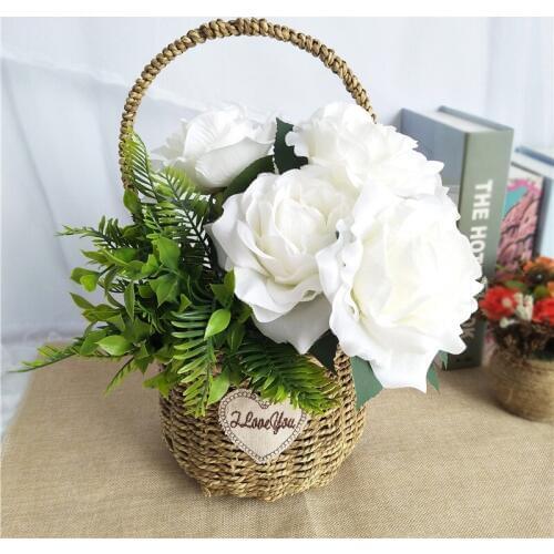 7 Heads Artificial Rose White pink Silk Bouquet Home Wedding Bride Holding Flowers Festival Decor Floral Florist Supplies Wholes