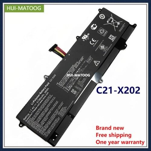 C21-X202 Laptop Battery for ASUS VivoBook S200E X202E X201E S200L S200E-CT209H S200E-CT182H S200E-CT1 7.4V 38Wh/5136mAh