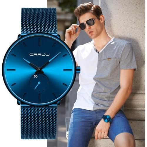 Men Watch CRRJU Brand 2019 New Simple Ultra-thin Fashion Minimalist Stainless Steel Mesh Quartz Wristwatch Relogio Masculino