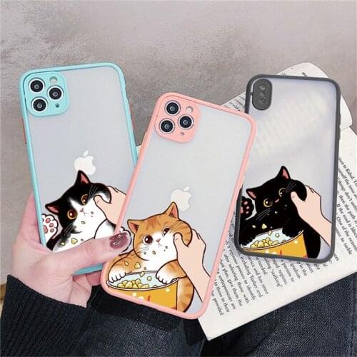 Cute Pinched Face Animal Orange Cat Phone Case For iphone 11 12 Pro Max SE 2020 X XR XS MAX 6s 7 8 Plus Hard Back Cover Fundas