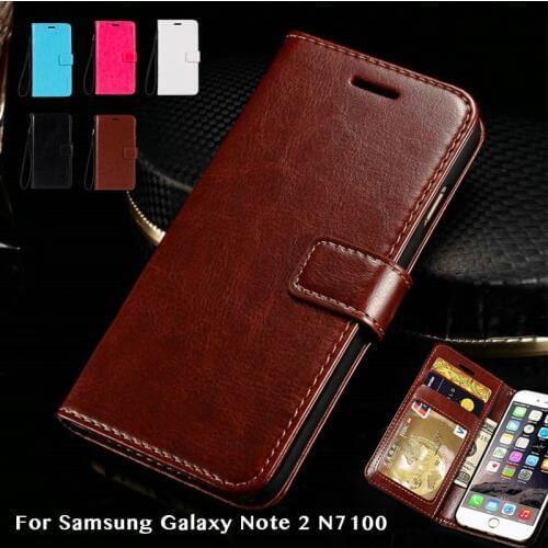 Flip Book Case For Samsung Galaxy Note 2 N7100 Business Wallet Case Tpu Soft Silicone Back Cover Leather Phone Bag Case