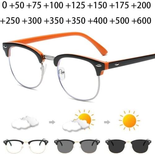 Hyperopia Diopter SPH 0 +0.5 +1 +1.5 +2 +2.5 +3 +3.5 +4 +4.5 +5 +5.5 +6.0 Half Metal Frame Photochromic Finished Reading Glasses