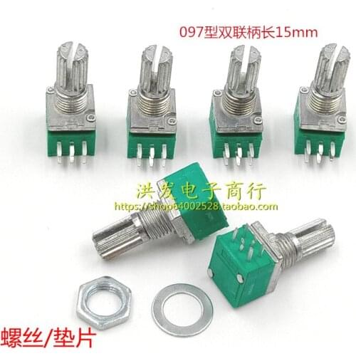 5PCS 6 feet RK097G duplex potentiometer B10K / 20 k / 50 k / 100 k audio power amplifier seal potentiometer 6PIN