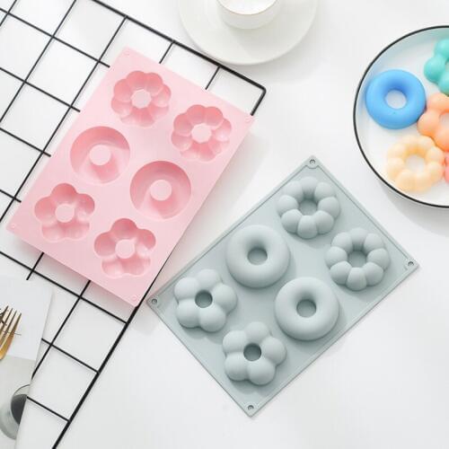 6 Lattice Flower Shaped Donut Silicone Mold For DIY Handmade Soap Pudding Dessert Chocolate Molds Fondant Cake Decorating Tools