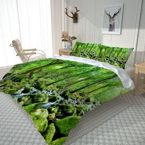 Photo green forest bedding set Bedding Sets with Pillowcases Bed Linens set Comforter Bedding Sets