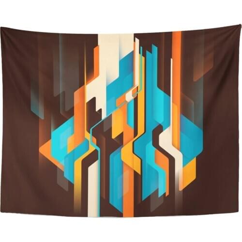 Tapestry Blue Modern Abstract Style Futuristic with Various Designed Shapes in Color Colorful Solid Abstraction Tapestries Wall