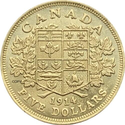 Canada 5 Dollars - George V 1914 Souvenirs For Home And Gifts Metal Brass Copper Gold Coin Collectible Coins Numismatic