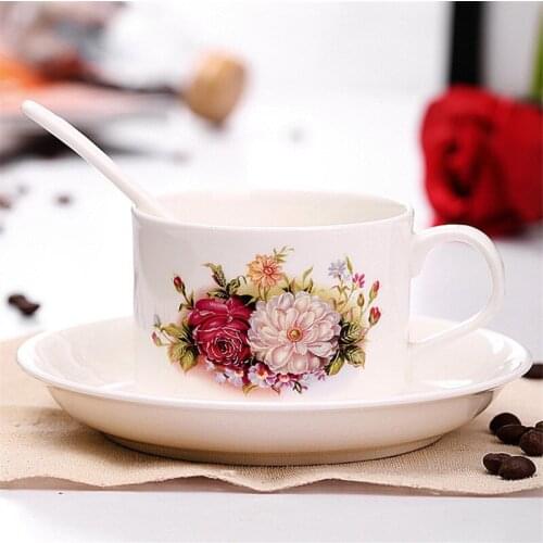 Ceramic Coffee Set Milk Tea Mugs Cups & Saucers Kitchen Drinkware Utensil Birthday Presents Wedding Gifts Rose Finished 150ML