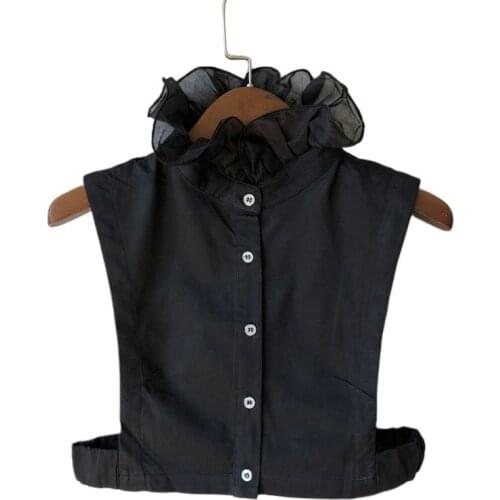 Korean Sweet Girls Princess Ruffles Stand False Collar Womens Button Down Solid Color Stretchy Detachable Half-Shirt Blouse Gift