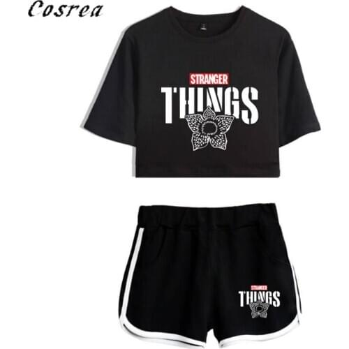 Stranger Things Dustin Cosplay costume Women T-shirt Suit Summer Girls T-shirt Tops + Shorts 2 PCS Casual Sets Cosplay Karen
