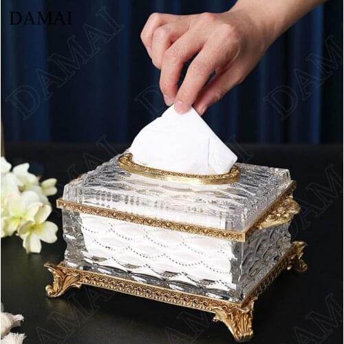 Creativity Transparent Crystal Tissue Boxes European Modern Relief Craft Brass Base Paper Towel Organization Living Room Decor