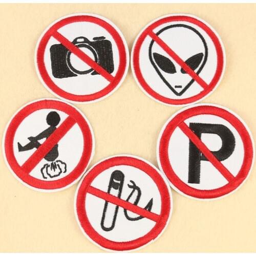 Cartoon No Alien No Smoking No Stop Symbol Round Applique Iron On Patches On Clothes Embroidered Badges For Clothing T-shirt
