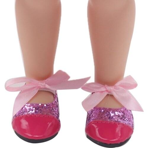 Dolls shoes American fashionable shiny rose dress shoes fit 16 inch and 14.5-inch Girl accessories r12