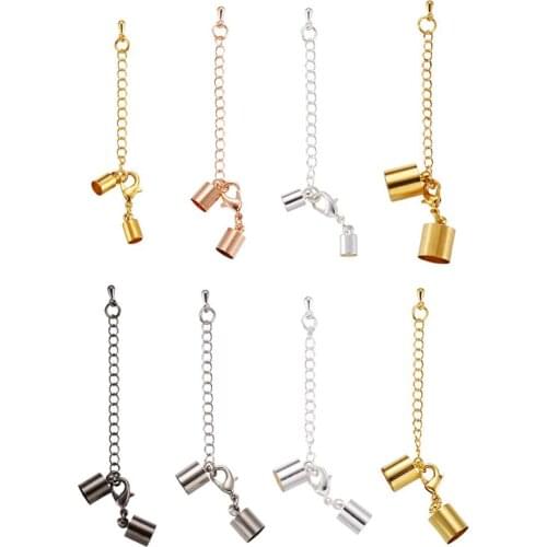 10Pcs Mixed Color Brass Chain Extender with Cord Ends and Lobster Claw Clasp For DIY Necklace Bracelet Jewelry Making Findings