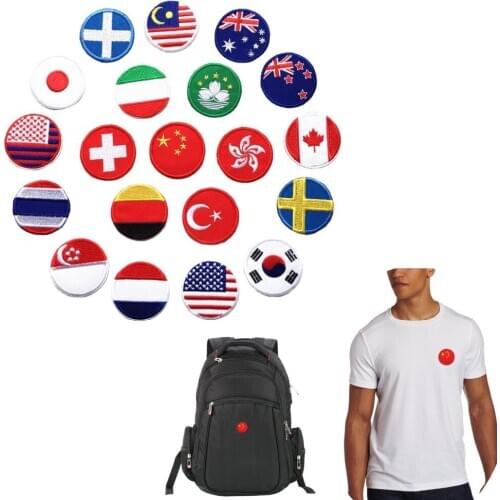 Hot selling Popular Round Flags Embroidered Iron On Patches US Turkey CN AU IT CA DIY for Coat Shoes backpack Accessories badge