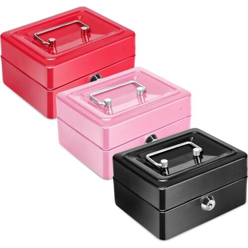 Metal Piggy Bank Key Lock Petty Coin Cash Money Box Pot Lockable Deposit Security ier Drawer Storage