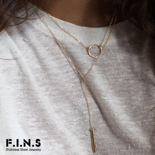 F.I.N.S Minimalist Layered Stainless Steel Necklace for Women Circle Bar Pendants Chokers Necklace Women Fashion Jewellery