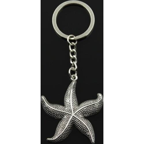Fashion 30mm Key Ring Metal Key Chain Keychain Jewelry Antique Bronze Silver Color Plated Starfish 50x43mm Pendant