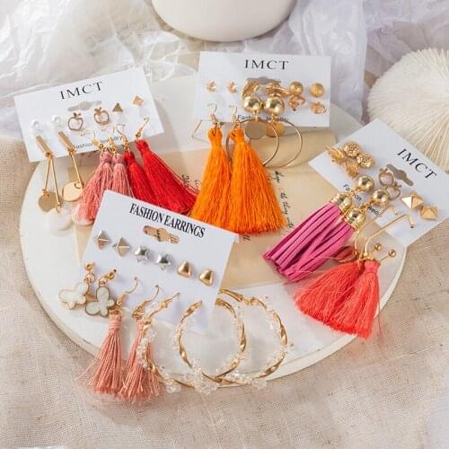 Fashion Party Pearl Tassel Acrylic Earrings Sets For Women Geometric Gold Metal Hanging Earrings 2021 Trend Lady Modern Jewelry