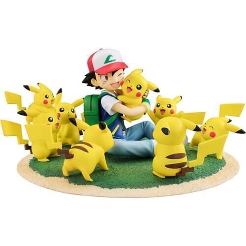 Cartoon Ash Ketchum with Pika Famliy Action Figure Toys Collection Anime Pokemones Figure Dolls Model Gifts for Children