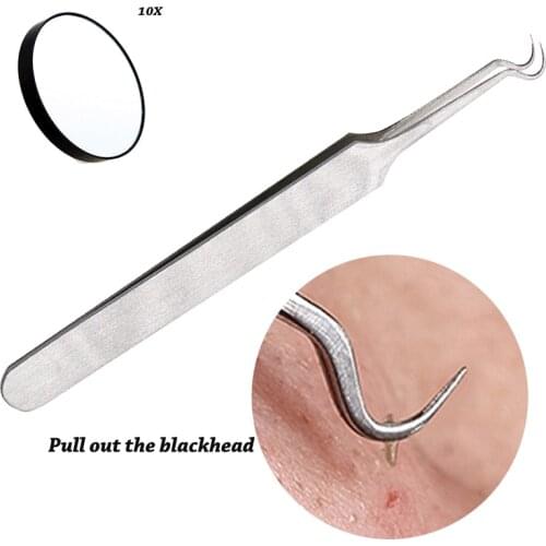 Blackhead Acne Pimple Remover Needle Stainless Steel Popper Extractor Kit Tools Facial Pore Deep Cleansing With Make Up Mirror