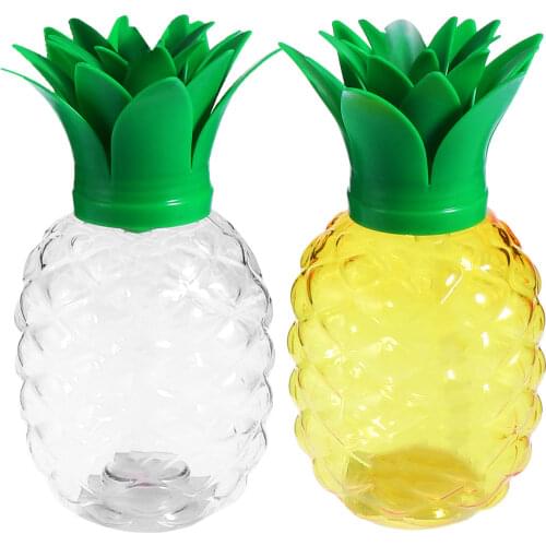 2pcs 500ML Creative Pineapple Shape Drink Cups Transparent Plastic Cups Party Mug Set With Lid For Luau Beach Party Drinking