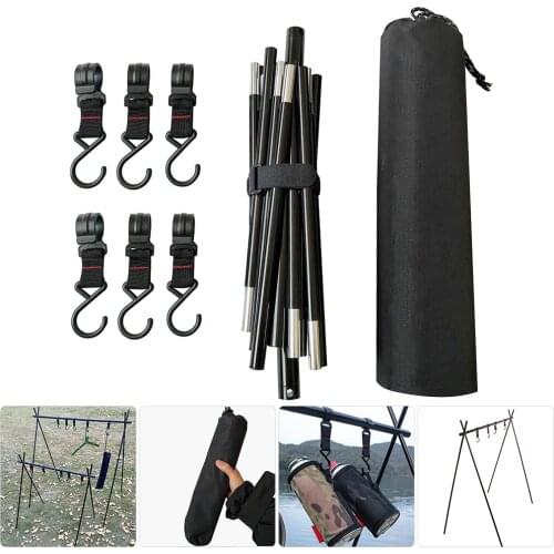 Outdoor Hanging Rack Camping Hiking Clothes Sundry Storage Hanger Triangle Shelf Pot Pan Cookware Lamp Holder Hooks
