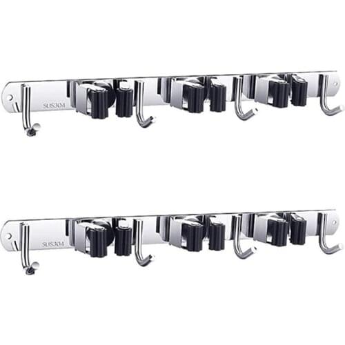 2PCS Wall Mount Mop Hook Stainless Steel Wall Mounted Storage Organizer Heavy Duty Tools Hanger for Kitchen Garage