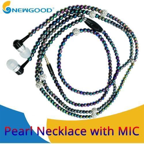 Earphone girls Rhinestone Jewelry Pearl Necklace earphones with microphone for android With Mic 3.5mm headset For iphone 6s 7 8
