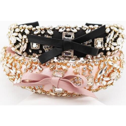 Elegant 2021 New Bling Rhinestone Crystal Baroque Headband Padded Bowknot Diamond Luxury Hairband for Women Hair Accessories