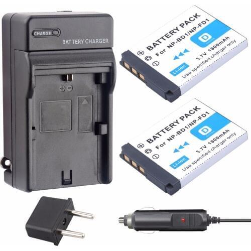 Wholesale 2pcs 1800mAh NP-BD1 / BD1 NP-FD1 Rechargeable Li-ion Batteries + charger for Sony DSC-T2 T70 T77 T90