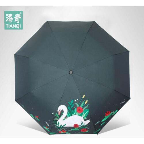 Original Creative Animal Swan Printed 3 Fold Women Windproof Sun Protection Clear Umbrella rain Women