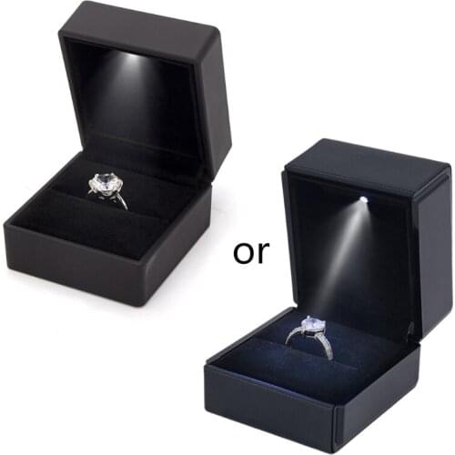 LED Lighted Earring Ring Gift Box Wedding Engagement Ring Jewelry Display Holder