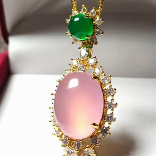 With Certificate Luxury Silver 925 Jewelry Women Necklace Natural Pink Green Jade Gemstone Pendants Necklaces Party Fine Jewelry