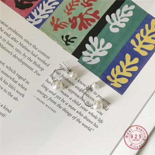 HI MAN 925 Sterling Silver Simple Pearl Stud Earrings Women Exquisite Creative Daily Matching Jewelry