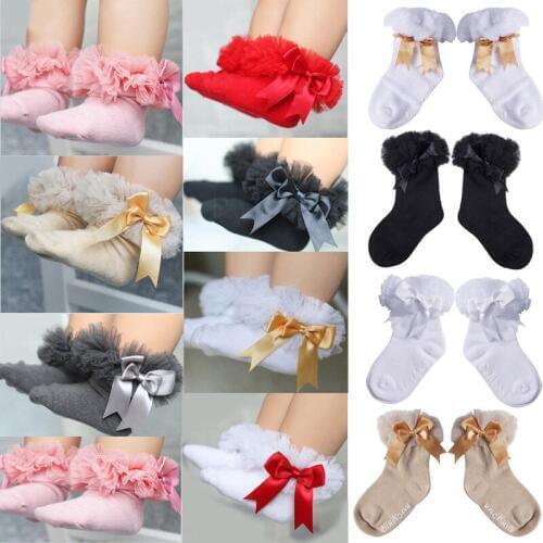 Citgeett New Lovely Baby Girls Kid Toddler Cotton Cute Bowknot Ruffle Frilly Trim Ankle Chiffon Socks