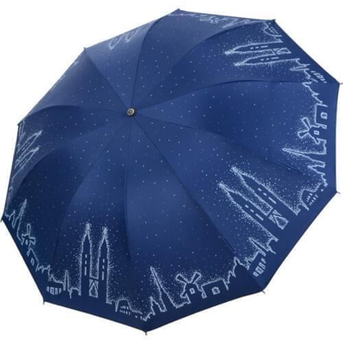 New Increase Ten Bones Umbrella Big Size Men Women Black Glue Sunscreen Creative Twin Towers Sunny Umbrella 3 Folding Umbrella