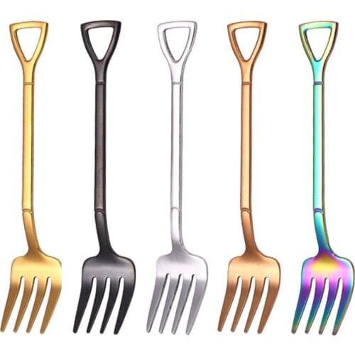 Steel Shovel Shaped Fork Colorful Tableware Long Handle Coffee Spoon Teaspoon Stirring Spoon Kitchen Accessories