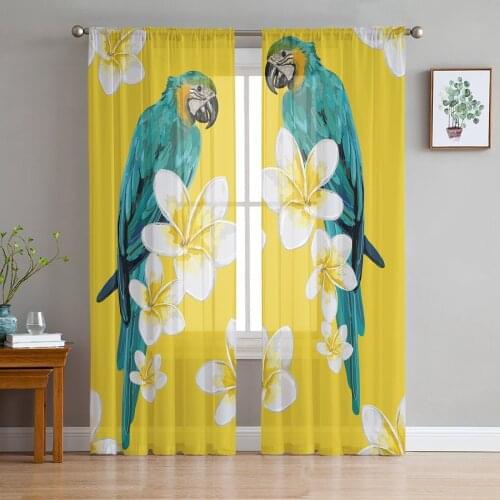 Parrot Flowers Watercolor Gauze Curtains For Childrens Bedroom Kitchen Screen For Living Room Holiday Decor Voile Curtain