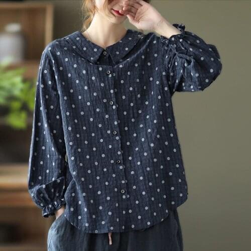 Oversized Cotton Linen Women Shirts Autumn New 2021 Turn-Down Collar Long-Sleeved Loose Vintage Female Outwear Coats Tops