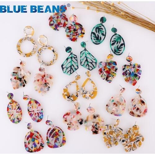 Leaves Earrings For Women Acrylic Boho Acetate Fashion Multicolor Geometric Big Dangle Drop Earings Resin statement wholesale