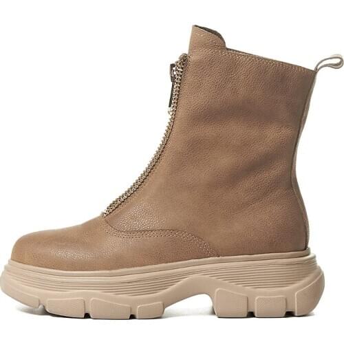 INS HOT Women ankle boots cowhide upper shoes autumn and winter ladies boots front zipper short boots snow boots